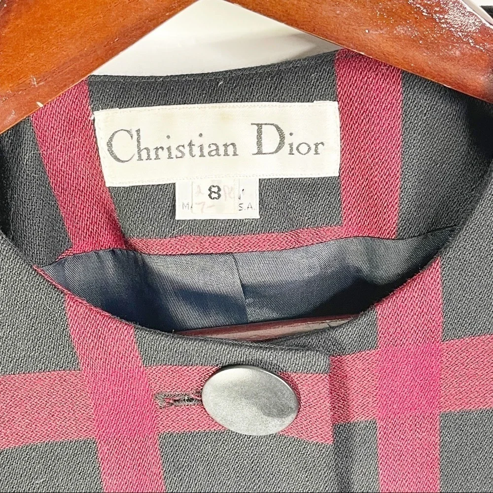 Christian Dior Vintage Wool Plaid Blazer Black Red